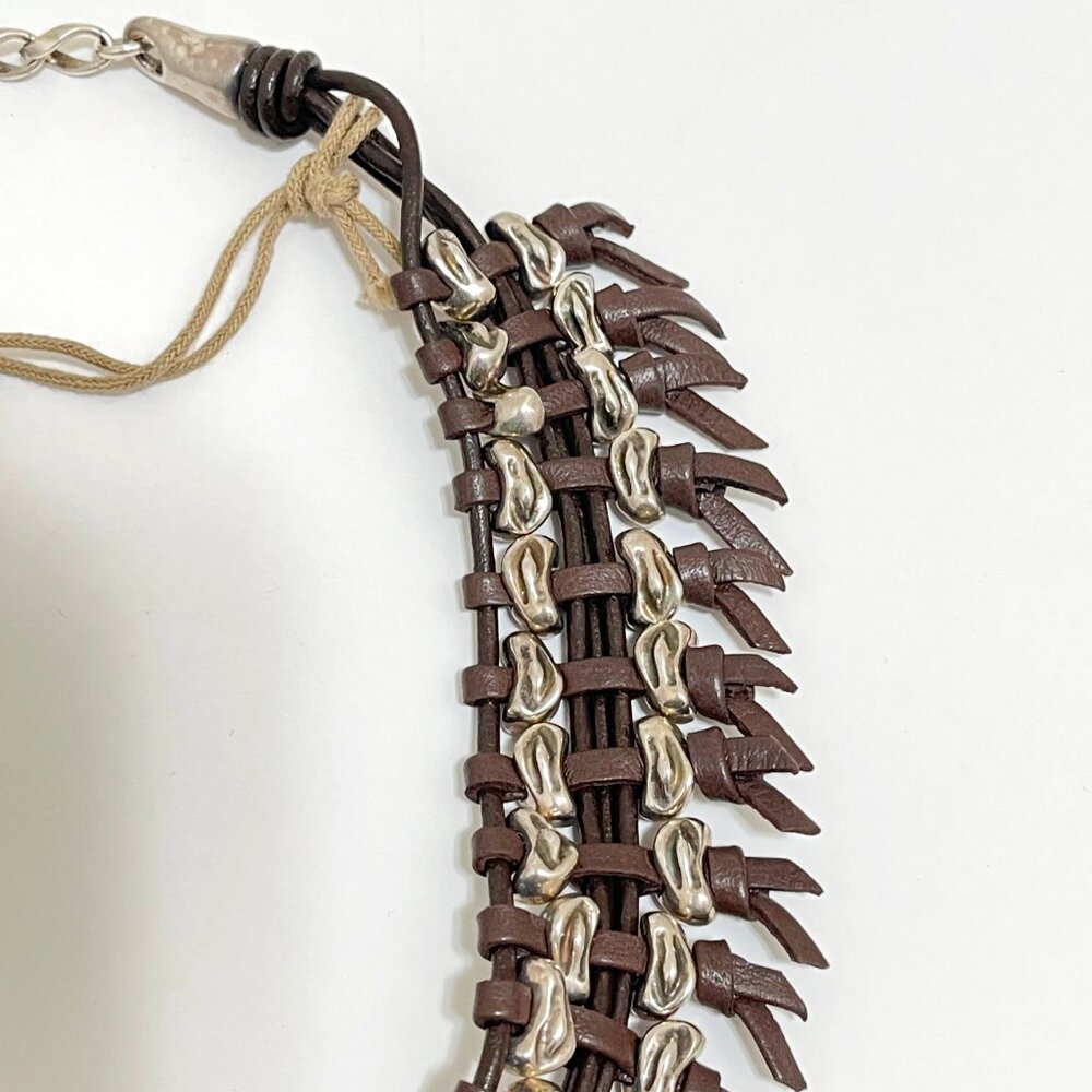 UNO DE 50 ROCK CROCO Braided Leather Fringe BOHO Silver Bezel Statement Necklace - Picture 9 of 11